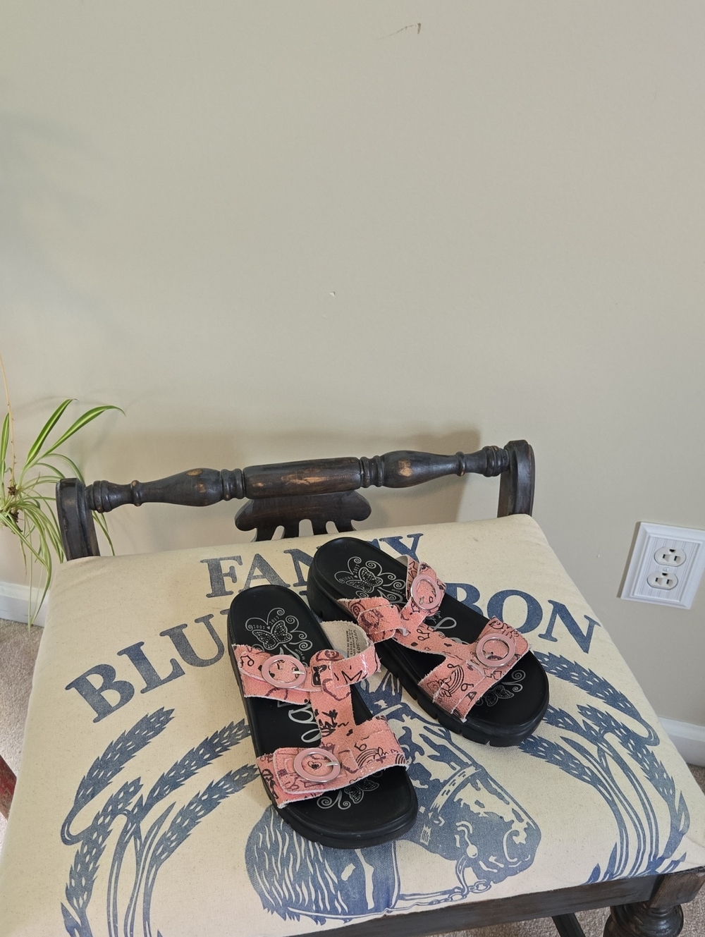 Alegria Pink and Black Graffiti Sandals
